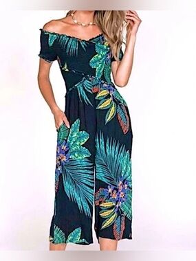 Patrons of Peace tropical print smocked jumpsuit Size M